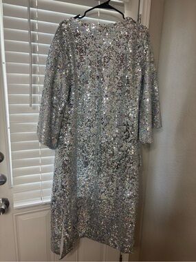 L&B Silver Sequin Long Coat Jacket
